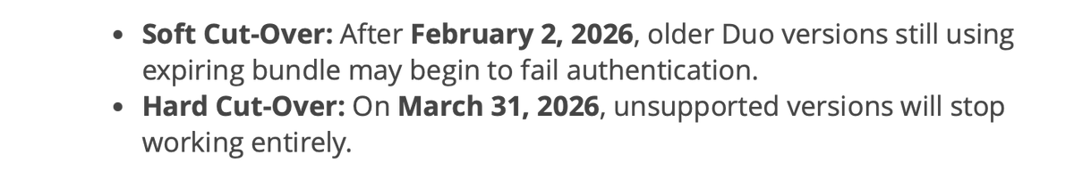 ⚠️Customer Action Required (DUO)
Guide to Update Duo Software by March 31, 2026, for DigiCert CA Bundle Expiry
help.duo.com/s/article/9451…

#MFA #DUO #IAM
