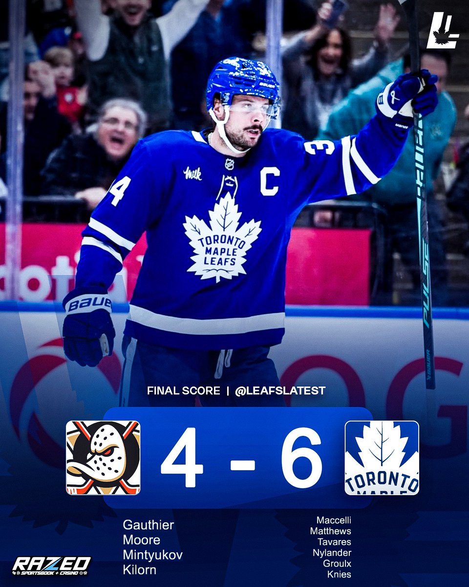 🚨 THE MAPLE LEAFS HAVE FINALLY WON A HOCKEY GAME, THEIR FIRST WIN IN 37 DAYS AS THEY COME FROM BEHIND TO DEFEAT THE ANAHEIM DUCKS 6-4 🙏😭

The attention now shifts to Auston Matthews, who left in the second period after a dirty knee-on-knee hit by Radko Gudas.

#leafsforever