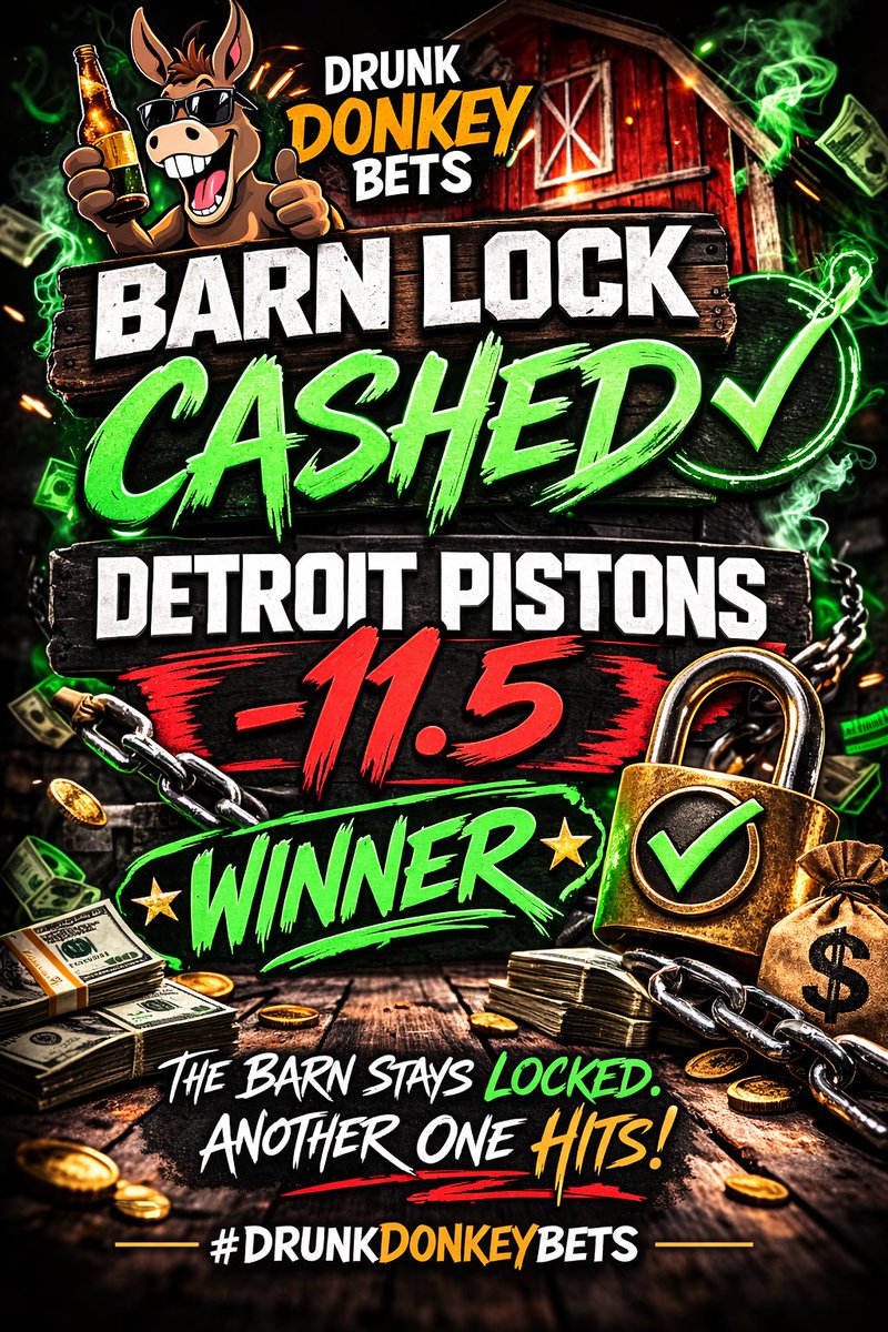 DrunkDonkeyBets's tweet photo. ๐ BARN LOCK CASHED ๐ซ
โ
Detroit Pistons -11.5
๐ฐ Another one hits.
#DrunkDonkeyBets #BarnLock #nba https://t.co/CYgUuH3823