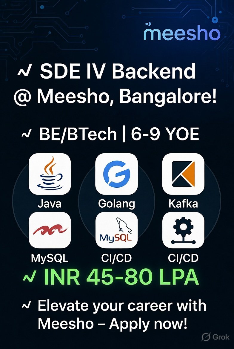 jobformore's tweet image. 🛒 SDE IV Backend @ Meesho, Bangalore!

🎓 BE/BTech | 6-9 YOE

🔥 Java, Golang, Kafka, MySQL, CI/CD

💰 INR 45–80 LPA

Power India's social commerce! 🚀

#Backend #Meesho #BangaloreJobs #Golang #Jobformore

Apply: tr.ee/UTvwey