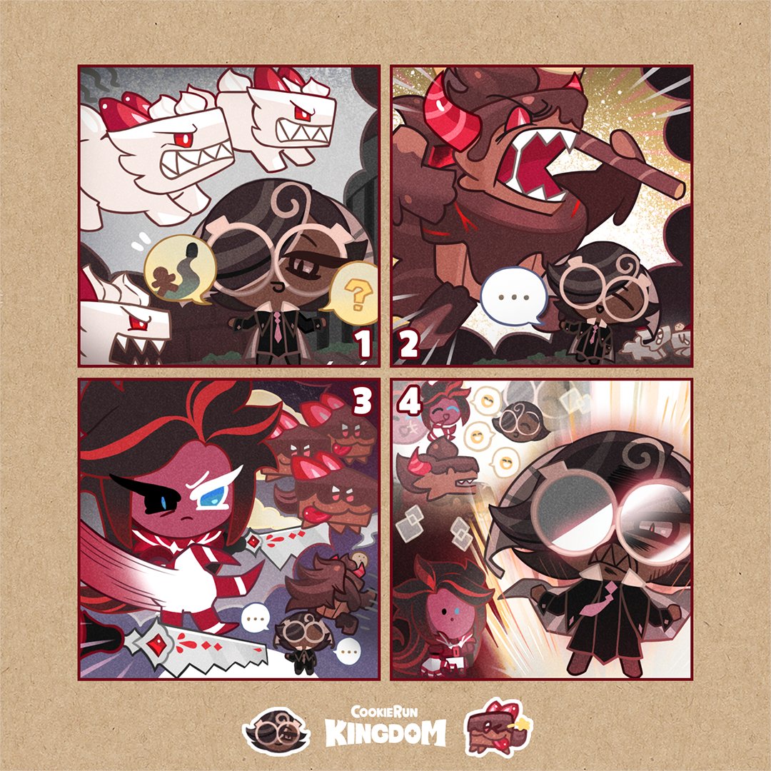 CRKingdomEN's tweet photo. #EspressoCookie just needed to talk...🗯️

#CookieRun #CookieRunKingdom #ChocoWerehoundBrute #RedVelvetCookie https://t.co/4UUHx65uOg