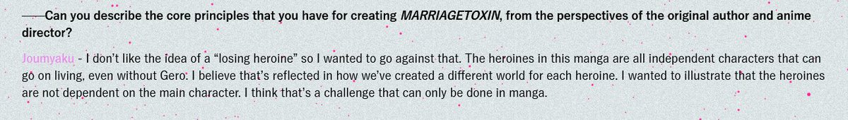 AND I'M VINDICATED AS ALWAYS not wanting "losing heroines" is not the same concept to jmyk vs these ppl gjdsjgdf like to him it's when a woman isn't her own character outside of romance w/ a man but to these ppl it's as long as they don't "get the guy" that means they "lose" 😭