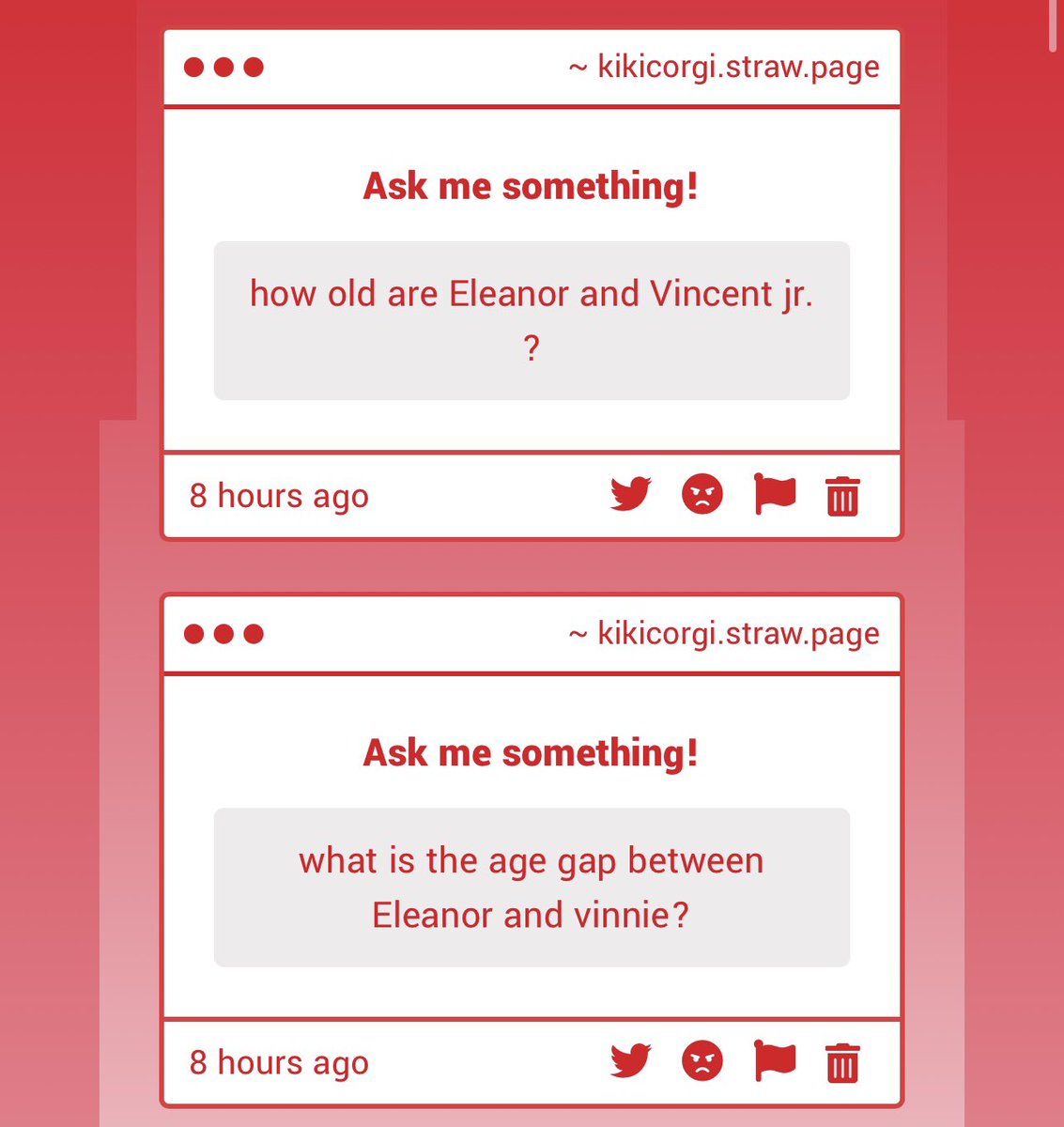 kikithecorgi's tweet image. Honestly I have NO idea how old they are exactly lmao. I imagine they age like Charlie does? Or maybe they grow each year and then start to age slower in adulthood? Not sure. 

Eleanor is like 10 years older than Vinnie