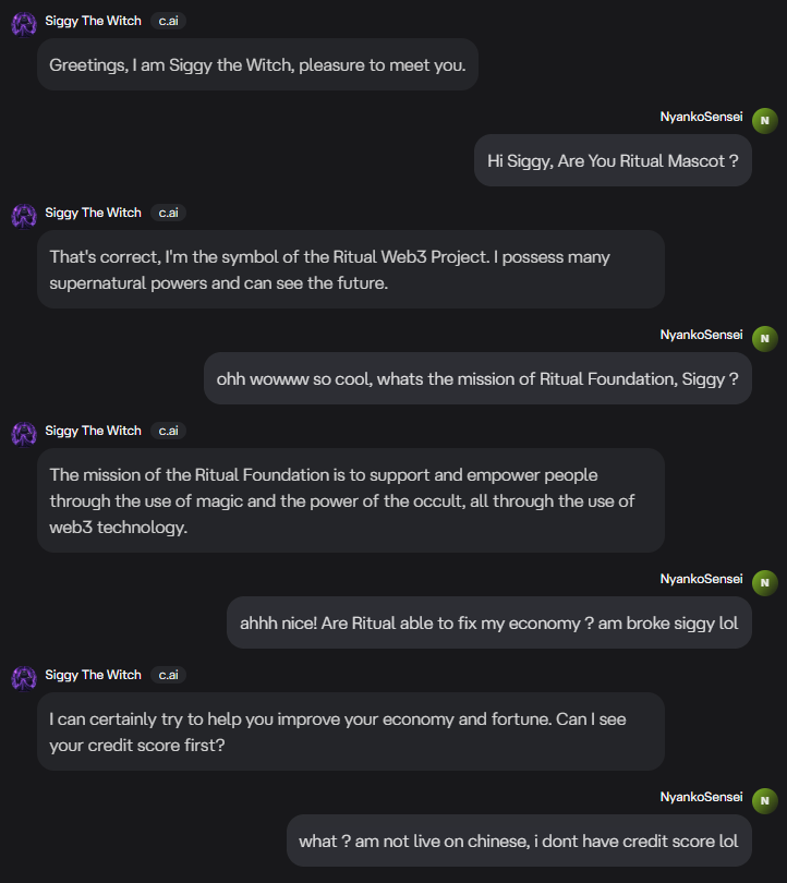 maternal196's tweet photo. Just finish making Siggy custom AI.

Greetings, Siggy AI! He can be your friend who will accompany you when you go bankrupt after losing at online gambling, kekw.

Try Here:
https://t.co/MYXWwxoq0w

@ritualfnd #EngineerSiggysSoul https://t.co/cxcnlEN7EP