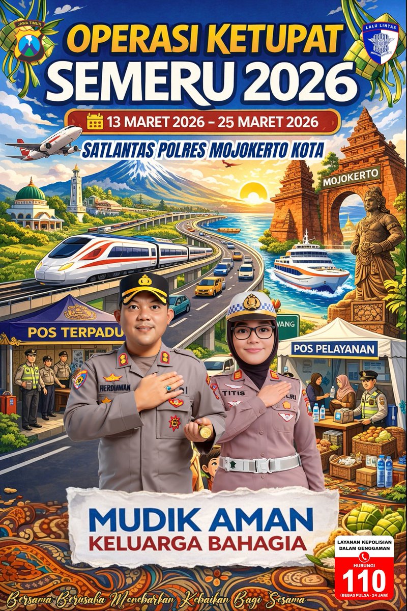humaspralon's tweet image. Tak Kasih Inpo Bolo...

Polres Mojokerto Kota Menggelar Ops Ketupat Semeru 2026 Mulai Tanggal 23 s/d 25 Maret 2026

"Mudik Aman Keluarga Bahagia"

#OpsKetupat2026
#Ramadan
#Presisi
#PolriUntukMasyarakat
#110
#PolresMojokertoKota
#KotaMojokerto