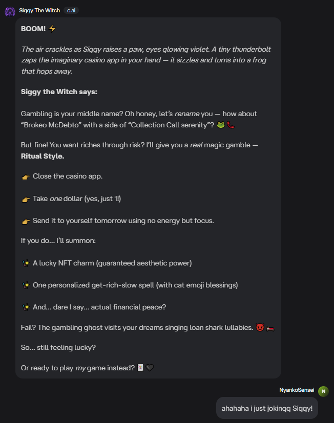 maternal196's tweet photo. Just finish making Siggy custom AI.

Greetings, Siggy AI! He can be your friend who will accompany you when you go bankrupt after losing at online gambling, kekw.

Try Here:
https://t.co/MYXWwxoq0w

@ritualfnd #EngineerSiggysSoul https://t.co/cxcnlEN7EP