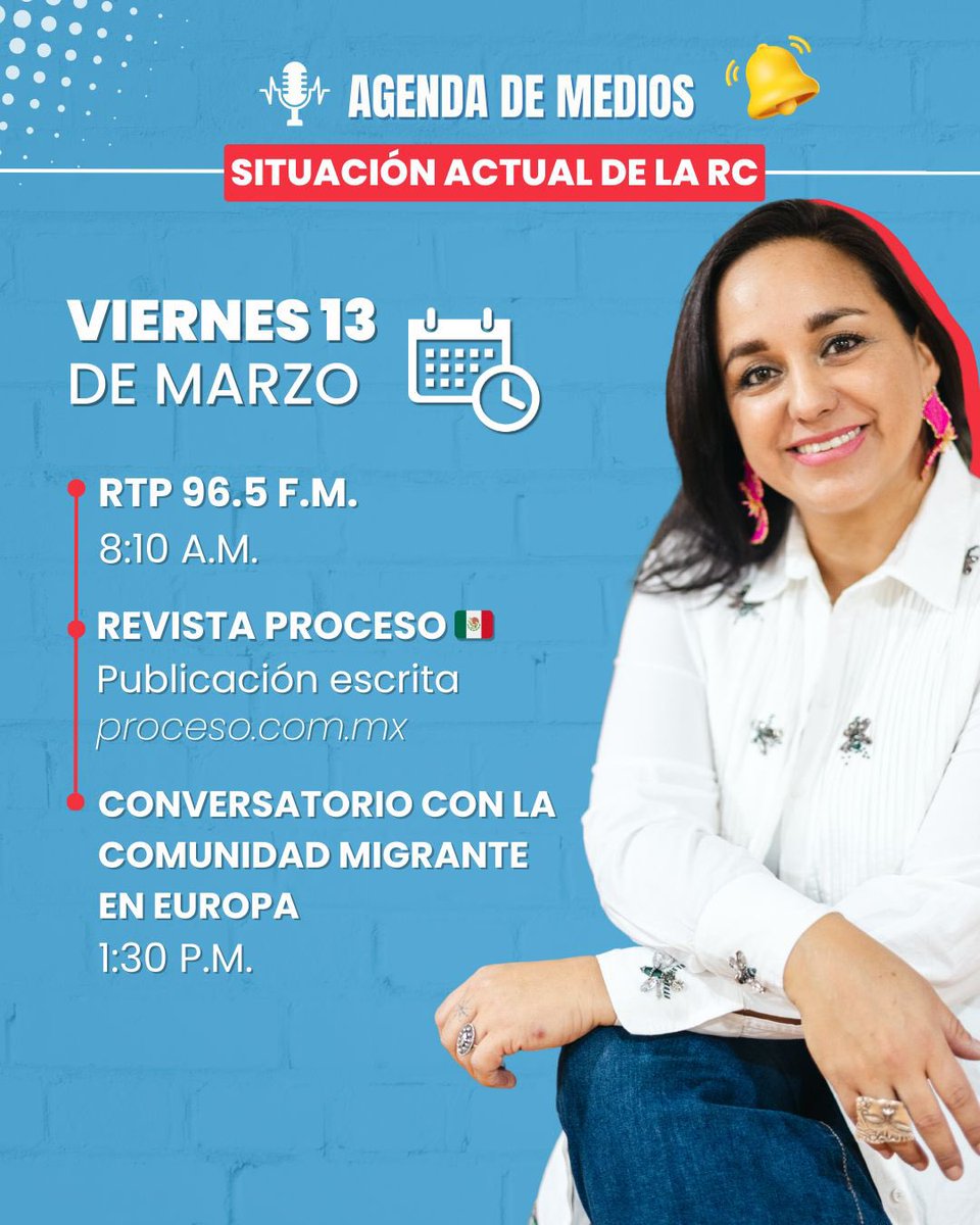 #GabrielaEnMedios 🎙️✨

Seguimos en medios nacionales e internacionales, analizando la coyuntura del Ecuador y denunciando la proscripción contra la principal fuerza política del país <a href="/RC5Oficial/">Revolución Ciudadana</a> 

🔴 RTP 96.5 FM — 8:10 A.M.
🔴🇲🇽 Revista Proceso — Publicación escrita
🌍