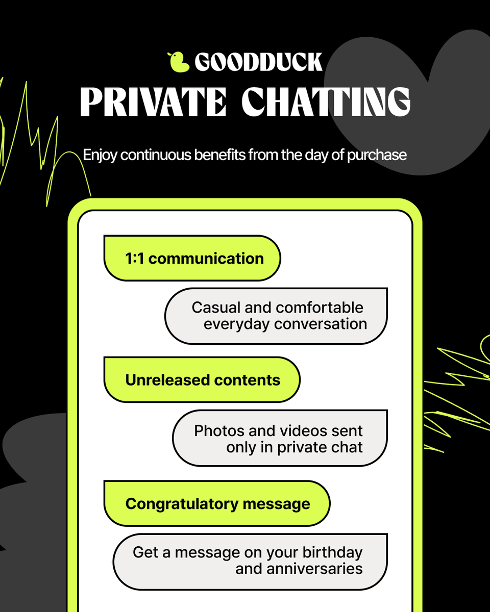 goodduck_kr's tweet photo. 📣 KARDI GOODDUCK Private Chatting OPEN
Chat with your favorite artist now 💬

✔️ Subscribe to GOODDUCK Private Chatting
1️⃣ Click Chat from the bottom menu bar
2️⃣ Purchase artist’s chat subscription and start chatting

👇 Sign up on GOODDUCK app via the link below
https://t.co/wXwh1CgEeN

🎁 Don't miss out the Private Chatting Open Event!

#굿덕 #GOODDUCK #카디_굿덕프라이빗채팅 #KARDI_privatechatting
#카디 #KARDI @kardiofficial