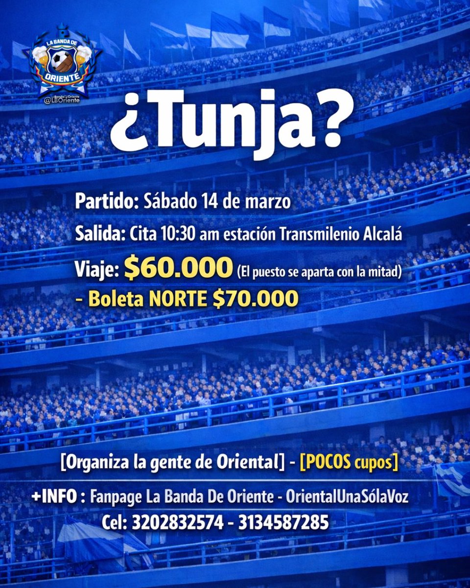 Últimos cupos a Tunja, sin boleta