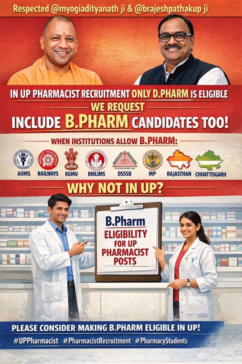 DeepakkumarPro's tweet photo. #UPPharmacist #PharmacistRecruitment #PharmacyStudents 
@myogiadityanath
@brajeshpathakup
@UPGovt
@uppci
@MoHFW_INDIA
@PCIOfficial
@UPGovOfficial
@yadavakhilesh https://t.co/0NFLCzPj0j