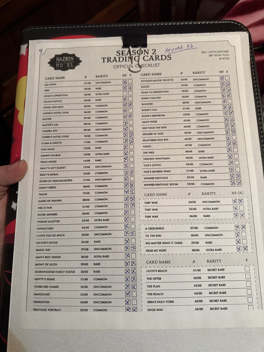 My end result from my 45 2nd Ed pulls was pretty good only missing 1 non foil to complete that set. 

And have a ton of cards I’m willing to sell/trade 

#hazbinhotel #cards