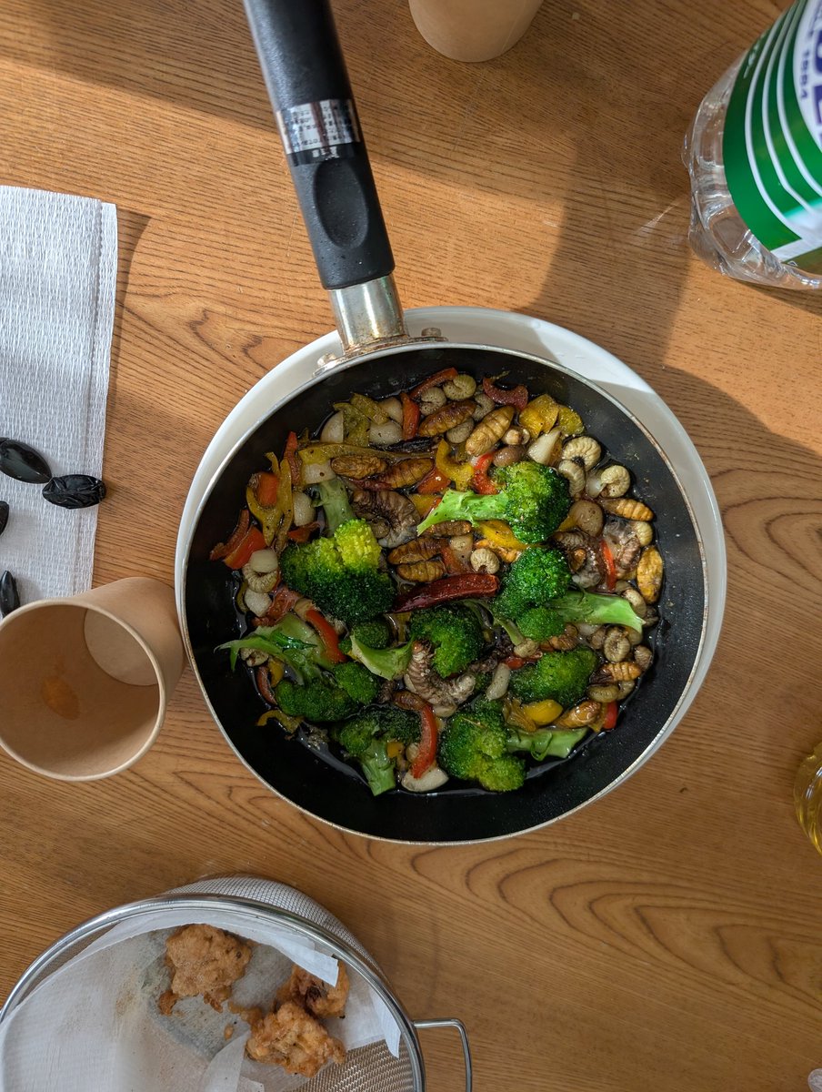mushichubu's tweet photo. 昨日行った昆虫食パーティーの様子です！
美味しいものから思わず顔をしかめてしまうものまでありました😳
様々な昆虫が食べられていい経験になりました！ https://t.co/k2cYe9Q7hJ