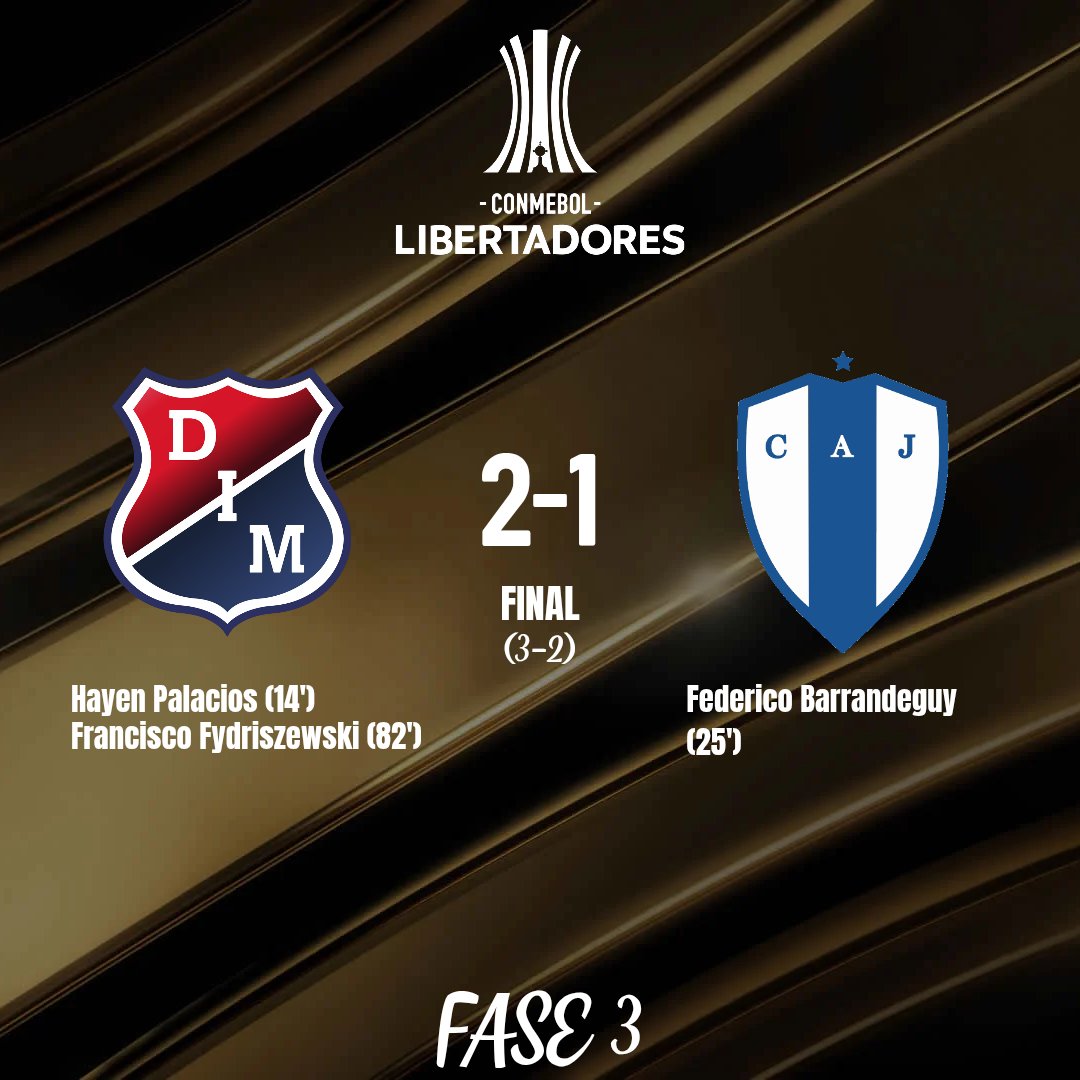 Copa Libertadores 2026
Preliminar: Fase 3

FINAL

Independiente Medellín🇨🇴 2-1 🇺🇾Juventud de Las Piedras

Global: 3-2

<a href="/DIM_Oficial/">DIM</a> avanza a la Fase de Grupos

<a href="/JuventudUy/">Club Atlético Juventud</a> , a Copa Sudamericana

#Libertadores #GloriaEterna