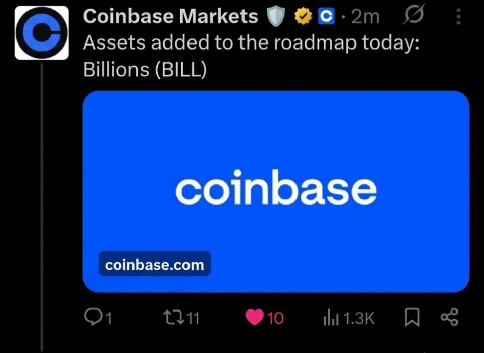 Great news everyone!

$BILL is getting ready for its listing on Coinbase, and this is only the start.

More exchange listings are expected to follow soon.

$BILL is on the way…