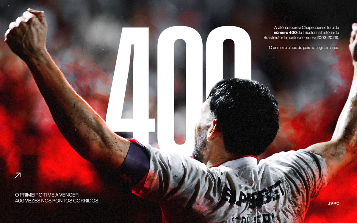 🆕 O Tricolor chegou a mais uma marca histórica no Brasileirão! 

É o primeiro clube a atingir 400 vitórias na era dos pontos corridos!

#SPFCpédia
#VamosSãoPaulo 🇾🇪