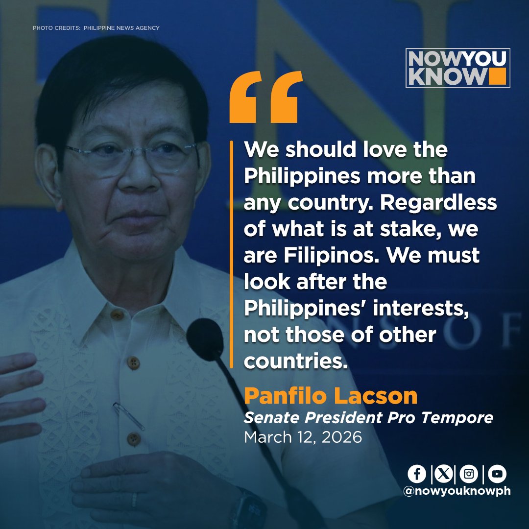 nowyouknowph's tweet image. "We should love the Philippines more than any country. Regardless of what is at stake, we are Filipinos. We must look after the Philippines' interests, not those of other countries." - Panfilo Lacson, Senate President Pro Tempore

#NowYouKnow
#NYK