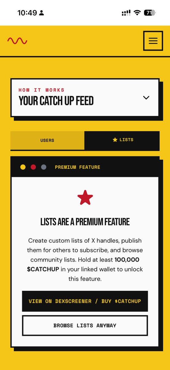 DragonmasterETH's tweet photo. Lists are the first premium feature of the Catch Up Feed.

You can use the base app for free, but supporting us by holding tokens unlocks more ways to customize and organize your news the way you want it. https://t.co/FKIAaWVRyz