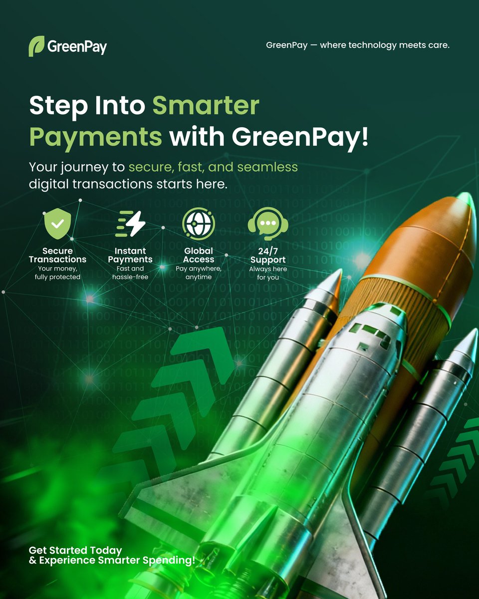 GreenPay_PayFi's tweet photo. 💳 Step into smarter payments with GreenPay where security meets innovation and every transaction is fast, seamless, and built for the future of digital finance. ⚡️🔒

#GreenPay #SmartPayments #FintechInnovation #SecureFinance #FutureOfPayments https://t.co/TZRYvpTyi5