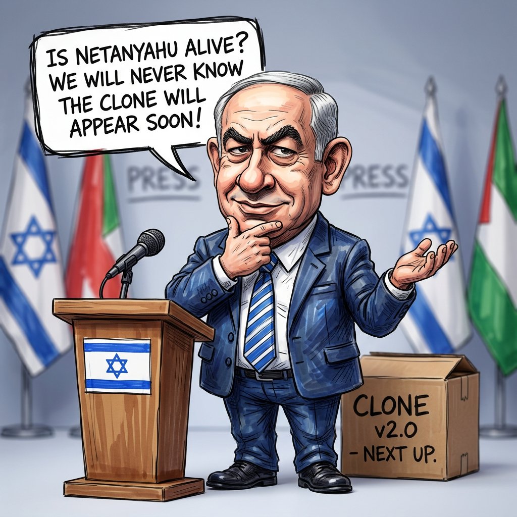 smirkiebeast's tweet photo. Is Netanyahu Alive? We will never know the clone will appear soon!  #Netanyahu #clones #Netanyahuclone #Iseral #Iran #USA #Governments The Censorship is out of control on everything.  #WWIII #WW3 WHY HIDE IT?  We already know it! https://t.co/FpqnmlcMF7