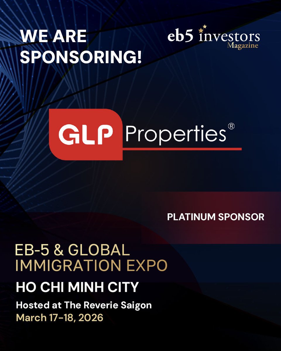 EB5InvestorsMag's tweet image. We are proud to have Grupo Los Pueblos as a Platinum sponsor of our EB-5 Expo in Ho Chi Minh City, Vietnam, on March 17-18, 2026! 
Book your tickets now:
eventbrite.com/e/2026-eb-5-gl…
#eb5 #eb5visa #eb5program #eb5investor #invest #usa #visa #usvisa #vietnam #hochiminhcity #resident