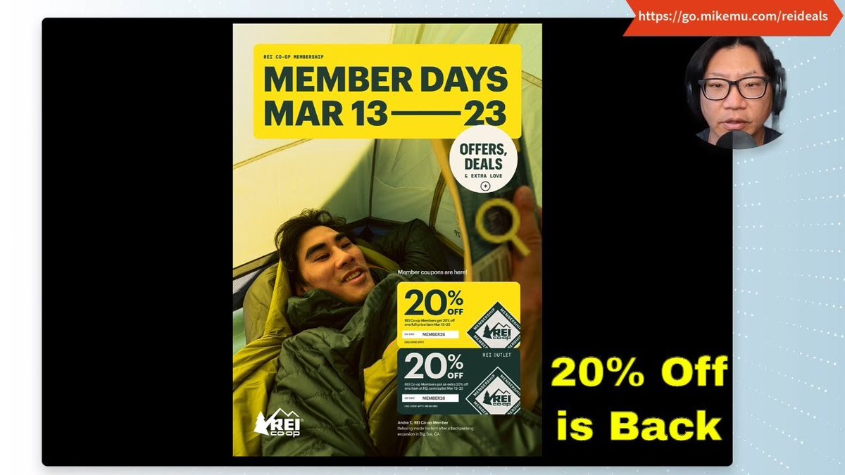 mikemu's tweet photo. https://t.co/TfGl5ljRIf REI #memberdays for 2026 is here.  Get ready for 20% off.  
https://t.co/r7UYsdR03R

My Youtube Tech Channel: https://t.co/eBoeQQW5v0
My Everyday Reviews Channel: https://t.co/IoCtXZcdaU
My Biking Channel:
https://t.co/6pT73kvKw5

Love the outdoors? Sh… https://t.co/3V9HvGO67o