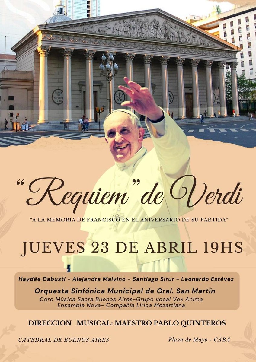 <a href="/sopranodabusti/">Haydee Dabusti</a> #francisco  #omaggio  #tribute #verdi #requiem  <a href="/catedral/">Banda Catedral</a> #buenosaires <a href="/CCKonex/">Ciudad Cultural Konex</a>  <a href="/MiC_Italia/">Ministero della Cultura</a>