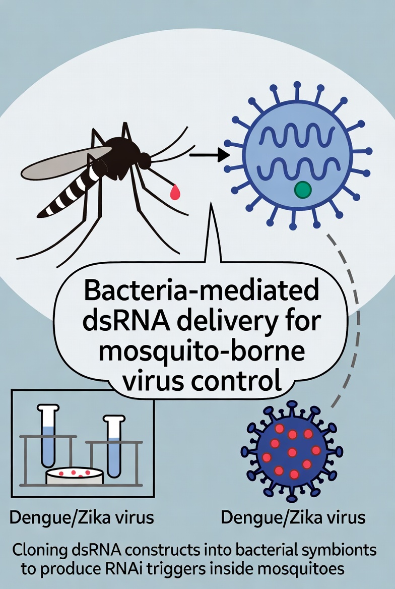 Bacteria deliver dsRNA inside mosquitoes via cloning → RNAi silences genes to block dengue/Zika viruses! Promising sustainable control—needs field trials. 2025 Trends in Parasitology review 🦟📷
DOI: 10.1016/j.pt.2025.07.015