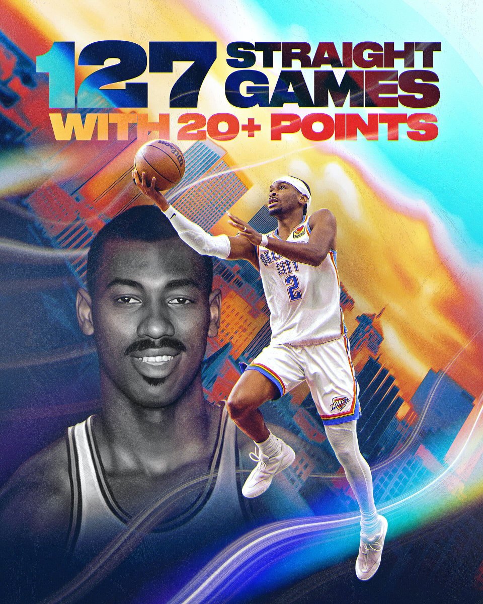 SHAI PASSES WILT FOR THE LONGEST 20+ POINT STREAK OF ALL-TIME 🚨

Wilt: 126 (Oct. 19, 1961-Jan. 1...