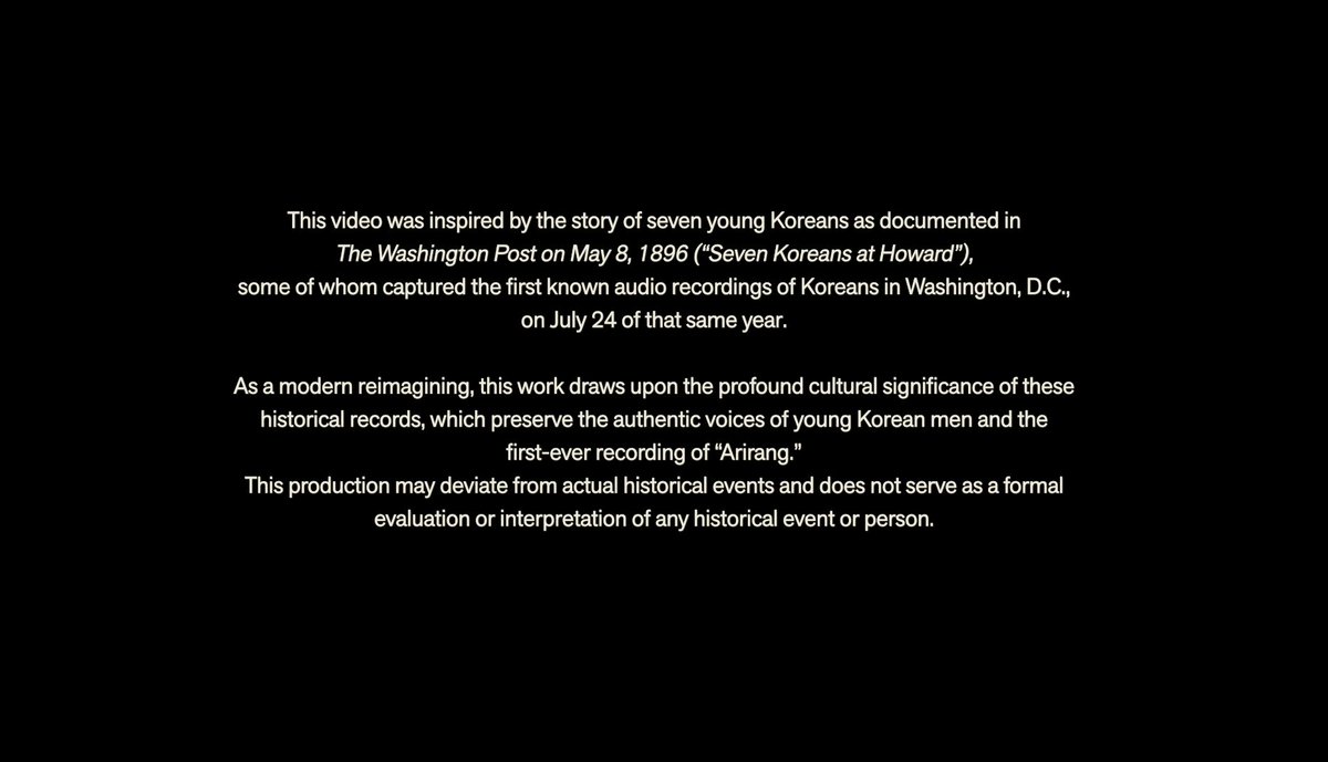 This video was inspired by the story of seven young Koreans as documented in The Washington Post on May 8, 1896 (“Seven Koreans at Howard”), some of whom captured the first known audio recordings of Koreans in Washington, D.C., on July 24 of that same year. 

As a modern