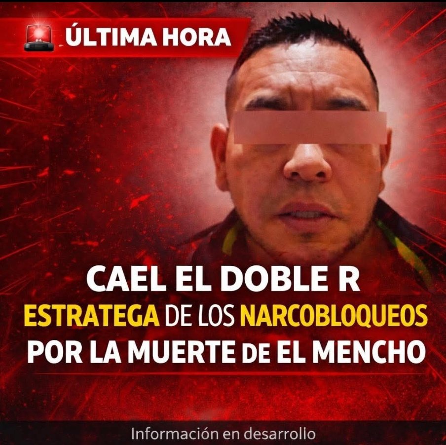 cesargutipri's tweet photo. Detienen en Mexicali a presunto operador del CJNG conocido como “Doble R”

Autoridades de Baja California detuvieron en Mexicali a un hombre identificado como Ángel Javier “N”, alias “El RR” o “Doble R”, señalado como presunto operador vinculado al Cártel Jalisco Nueva Generación (CJNG).

De acuerdo con reportes difundidos por medios locales, la captura ocurrió en la colonia Flores Magón, donde elementos de seguridad estatal realizaron un operativo que permitió ubicar y asegurar al individuo cuando se encontraba en las inmediaciones de un domicilio.

La detención habría sido realizada por elementos de la Fuerza Estatal de Seguridad Ciudadana en coordinación con autoridades de procuración de justicia, quienes posteriormente trasladaron al detenido para ponerlo a disposición de las instancias correspondientes.

En algunos reportes, el sujeto es señalado como presunto integrante de una célula ligada al CJNG y se le relaciona con disturbios y hechos violentos registrados recientemente en distintas zonas del país, aunque hasta el momento las autoridades no han detallado públicamente los cargos específicos en su contra.

El caso ha generado atención en redes y medios informativos debido a que el alias “Doble R” ha sido mencionado en distintos momentos como parte de estructuras operativas del grupo criminal, por lo que se espera que en las próximas horas las autoridades federales o estatales amplíen la información sobre esta detención.

La investigación continúa y se prevé que en breve se dé a conocer la situación jurídica del detenido.