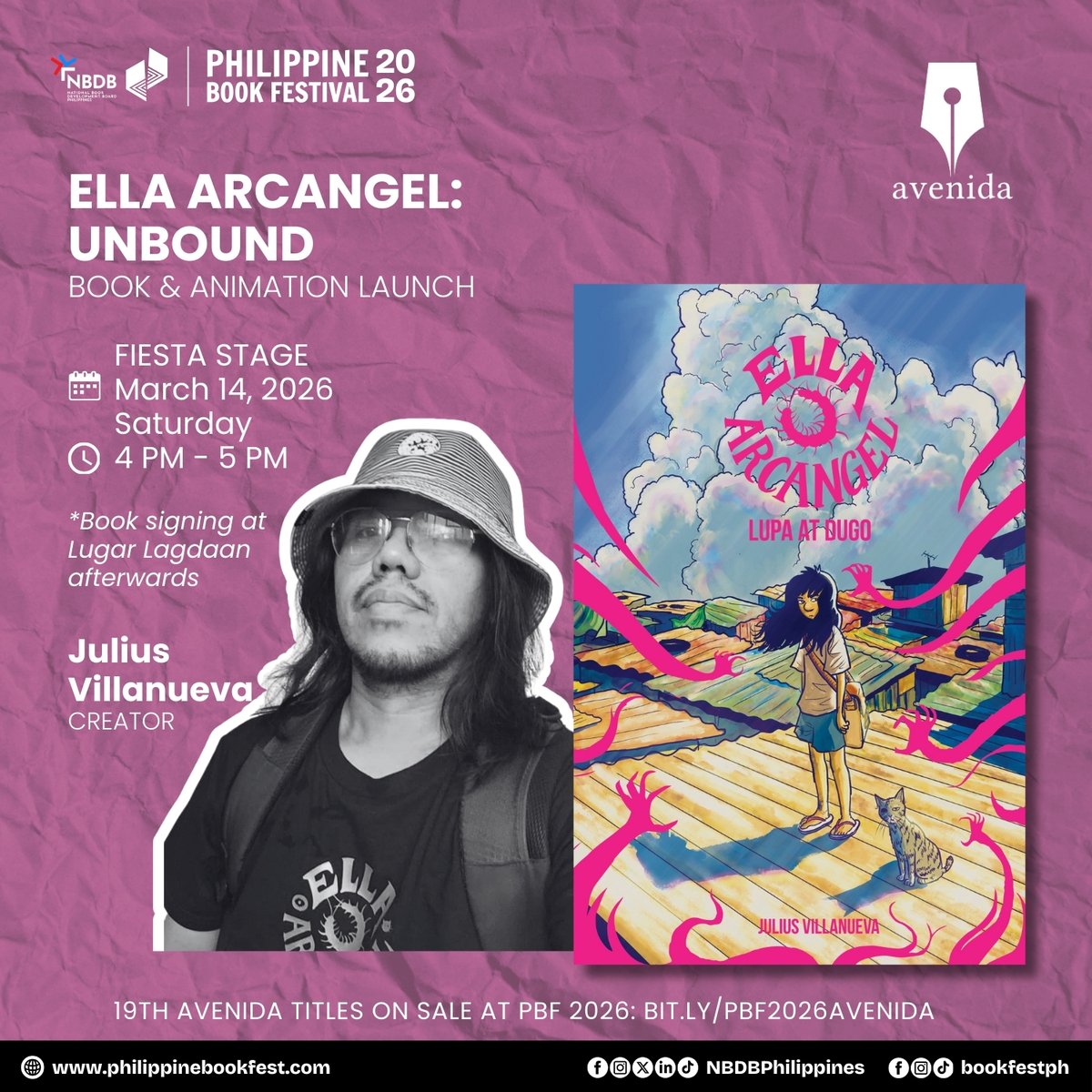 Pormal nating ipakikilala ngayong araw ang Avenida edition ng ELLA ARCANGEL: Lupa at Dugo, ni Julius Villanueva.

📍 Fiesta Stage, Megatrade Hall, SM Megamall
🗓️ March 14 (Saturday) | 4:00 PM

Register for FREE: bit.ly/PBF2026Registr…

#PhilippineBookFestival #PBF2026