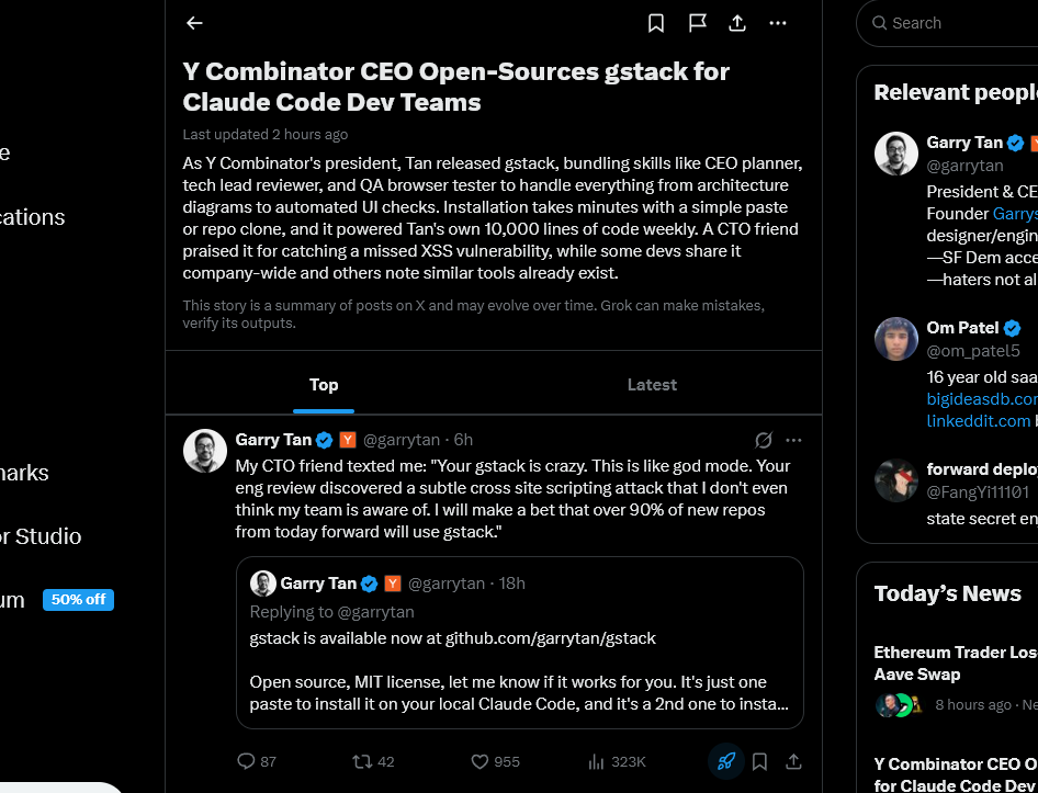 ordinal0S's tweet photo. IS THIS NOT INSANE??

The CEO of Y-Combinator just released "gstack" his OWN PERSONAL GITHUB WITH CLAUDE FOR DEV TEAMS

https://t.co/AKPCsILJOd https://t.co/2k0mFnvNy1