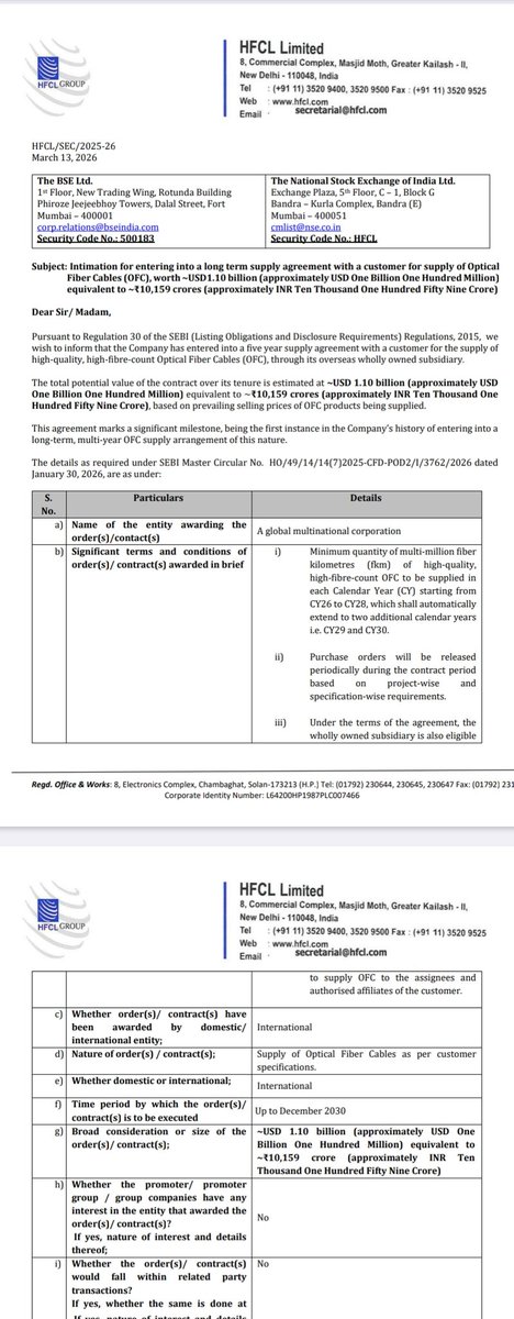 MrRChaudhary's tweet image. #HFCL - 10,000crs High Fibre Count Optical Fiber Cable order.