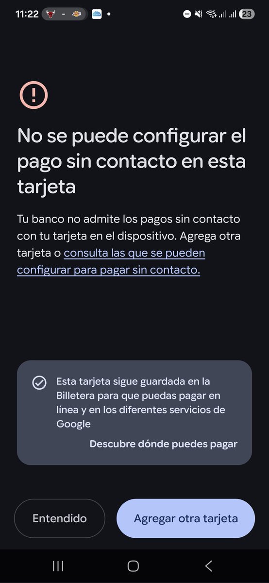 No puedo cargar la tarjeta en Google pay