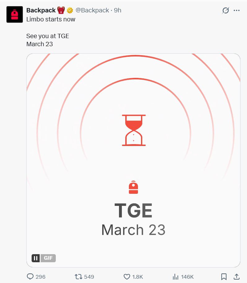 cryptoman6789's tweet image. 🎒#Backpack xác nhận TGE ngày 23/03 với FDV 500m$🔥

👉 Lại 1 kèo Perpdex khủng nữa mình theo từ ngày đầu chuẩn bị nổ hũ 🥰

Anh em fan ruột $BP vào đếm cua nào🤣

Kèo này mình cũng chỉ cày SS1 - 10 tuần tính ra khoảng hơn 2 tháng, vốn bỏ ra 500u đợt đấy may