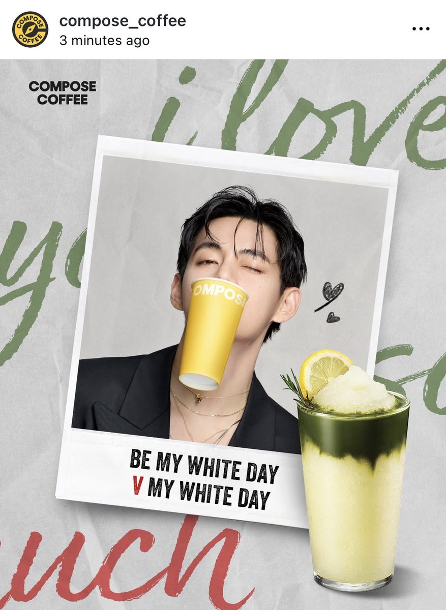 btskthv1230's tweet photo. BE MY WHITE DAY
V MY WHITE DAY

I love that Kim Taehyung and Compose Coffee always wish us on all the special occasions 🌹

Please engage 👇

[https://t.co/IGqfg11oyR]

V FOR COMPOSE COFFEE                  
COMPOSE COFFEE MODEL V   
#TaehyungxComposeCoffee 
#VxComposeCoffee https://t.co/y1CJaGlWwb