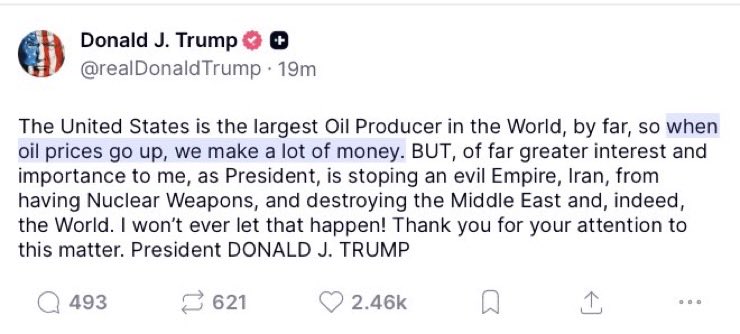 Aren’t you glad we needlessly went to war with Iran &amp;  are all making “a lot of money” off of skyrocketing oil prices?