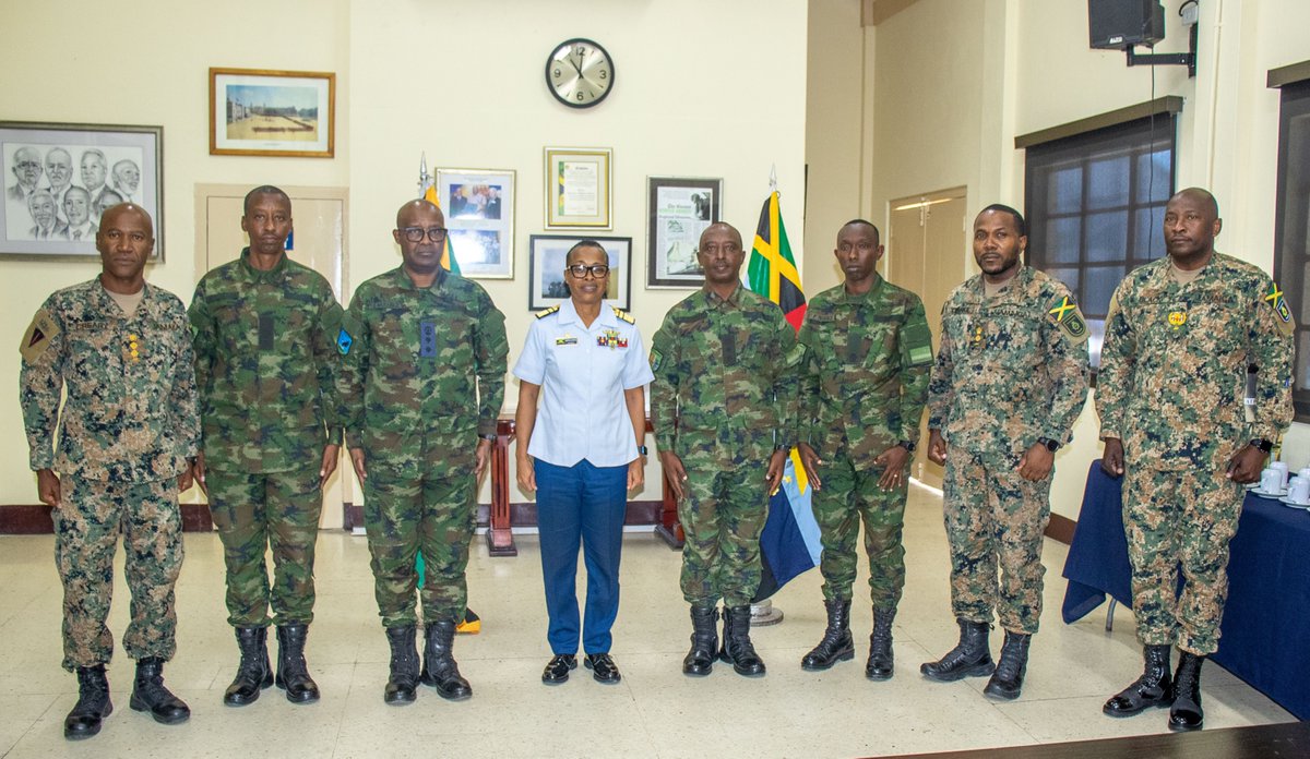 RwandaMoD's tweet photo. Today,  Col Deo Mutabazi, the Defence and Military Adviser to the Permanent Mission of Rwanda to the United Nations (also DA to Jamaica), together with the RDF Engineer Contingent Commander, Col Moses Kayigamba, paid a courtesy visit to the Chief of Defence Staff of the Jamaica Defence Force (JDF), Vice Admiral Antonette Wemyss-Gorman, at JDF Headquarters in Kingston.

The Vice Admiral Wemyss-Gorman commended the leadership of the Rwanda Defence Force, for deploying troops to assist the people of Jamaica in the aftermath of Hurricane Melissa.

Col Déo Mutabazi conveyed a message from the RDF Chief of Defence Staff General MK Mubarakh expressing gratitude for the strong cooperation between the Rwanda Defence Force and the Jamaica Defence Force, emphasizing that Rwanda remains committed to strengthening bilateral relations and stands ready to collaborate with Jamaica in other endeavors.

Over a two-month period, the RDF Engineer Contingent, in collaboration with JDF Engineers, successfully reconstructed 62 houses, including the construction of additional rooms for a school and improvements to a home for children with disabilities. The initiative significantly contributed to the recovery and rebuilding efforts for communities affected by the disaster.