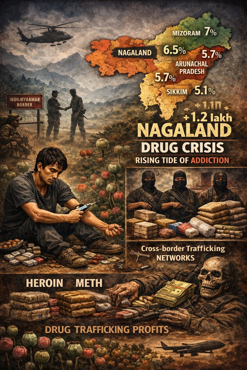 #Nagaland battles a rising drug crisis with 6.5% per capita consumption. Cross-border trafficking and addiction devastate communities. Urgent action needed!  #DrugCrisis #Manipur #Kohima 
theraisinahills.com/northeast-indi…