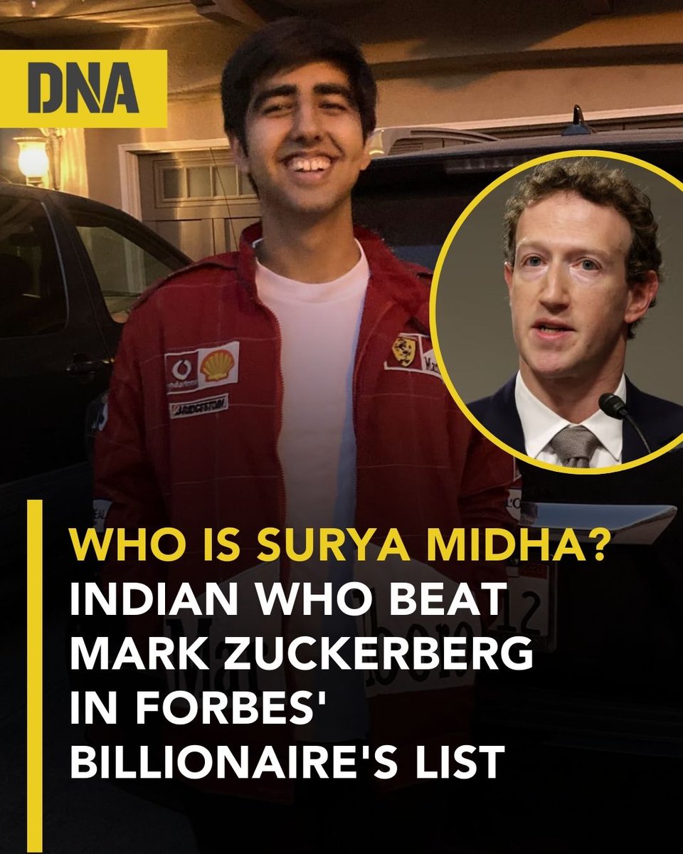 dna's tweet image. Surya Midha, 22, has become the youngest self-made billionaire on the Forbes World's Billionaires List after co-founding AI hiring startup Mercor.  

Read Here: dnaindia.com/business/repor…  

#DNAUpdates | #SuryaMidha | #MarkZuckerberg | #ForbesWorldsBillionairesList