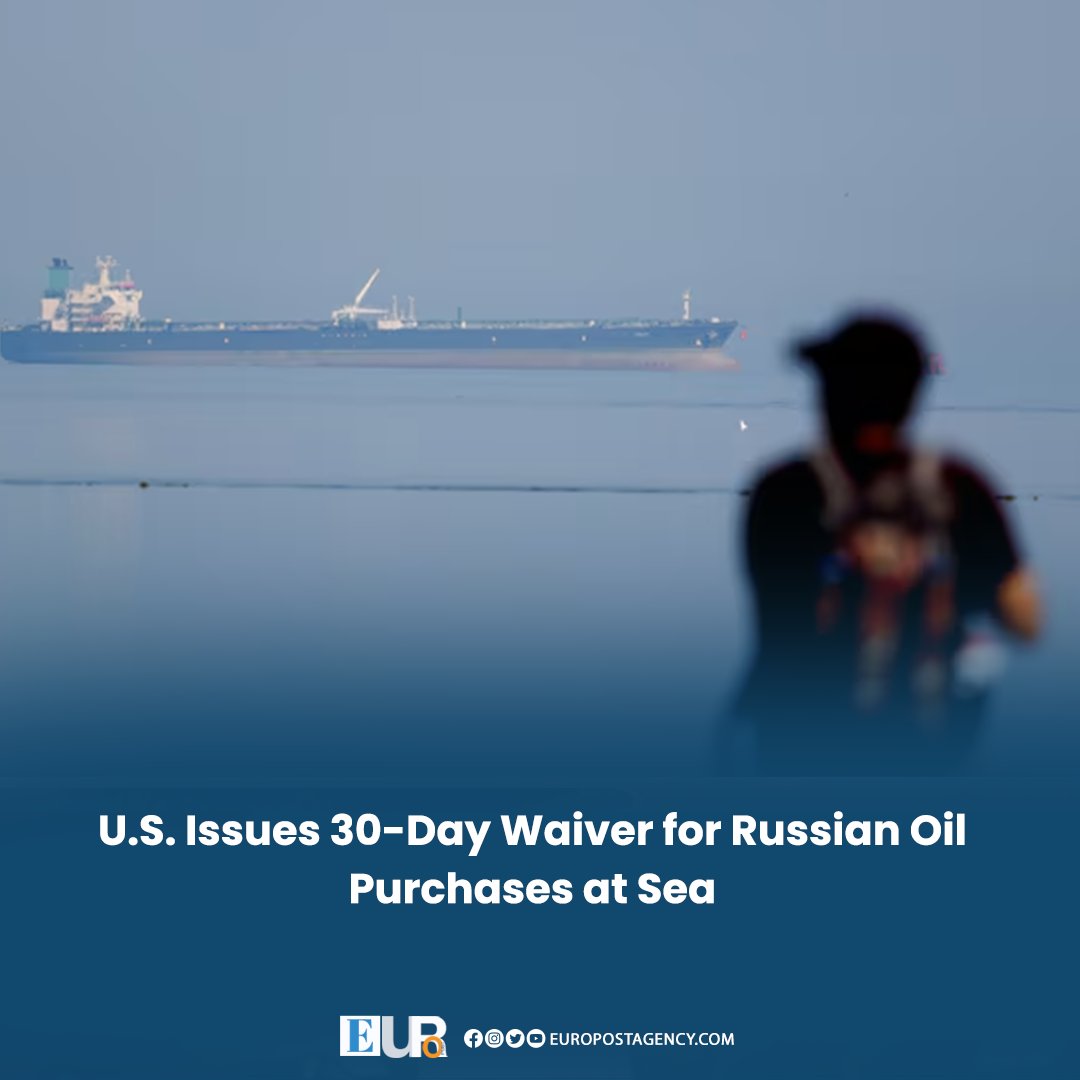 EuroPostAgency's tweet image. Temporary Sanctions Relief Allows Offshore Trade of Russian Crude

The United States has granted a 30-day sanctions waiver permitting the purchase of Russian oil transferred at sea, offering short-term flexibility for global energy markets. 
#EuroPost