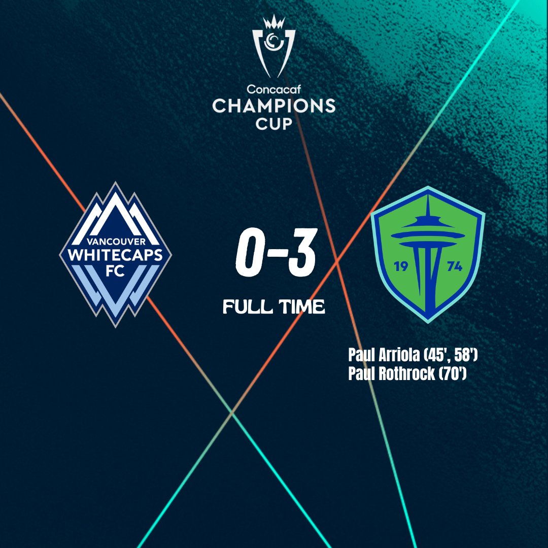 2026 CONCACAF Champions Cup
Round of 16

FULL TIME

Vancouver Whitecaps🇨🇦 0-3 🇺🇸Seattle Sounders

Second leg: 18 March

#Concacaf #Concachampions