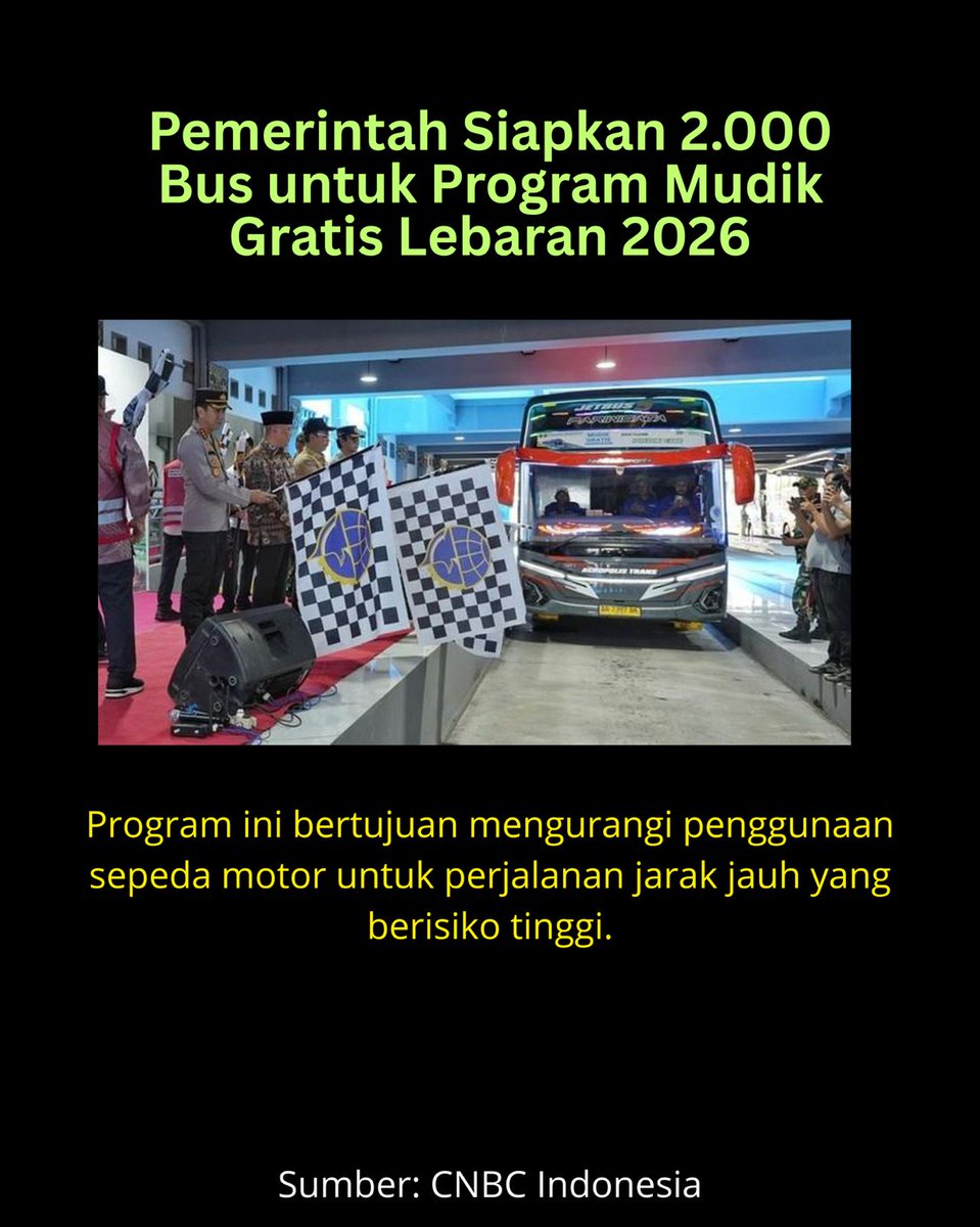 zeetoko's tweet image. Mudik bareng-bareng jadi lebih seru dan nggak capek. Dengan 2.000 armada bus, Pemerintah ingin memastikan masyarakat bisa merayakan Idul Fitri di kampung halaman tanpa kendala biaya transportasi.  #Ramadan2026 #InfoLebaran