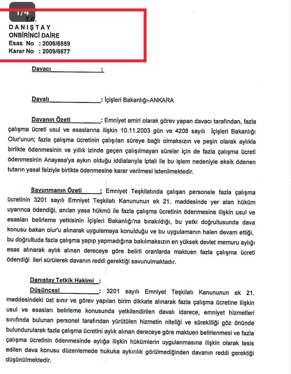 ahmetxaksoz's tweet photo. Değerli Meslektaşlarım; ,

Polis mesai hakkı üzerine açılan davalar hakkında bilgilendirme yapmak istedim.

1) Polise fazla çalışma ücreti ödenmesi davası İLK olarak 2006 yılında davalı İçişleri Bakanlığı olarak Danıştay'a açılmış,Danıştay,Emniyet Teşkilatı Kanunu Ek 21.Maddesinde yer alan İçişleri Bakanlığınca belirlenecek usul ve esaslara göre "FAZLA ÇALIŞMA ÜCRETİ"ödenir.,kuralının Devlet Memurları Kanunu 178.madde A bendi kuralı ile yani Saat Başı Fazla Çalışma Ücreti ile alakası yok,ETK Ek 21.Madde ödemesi bir TAZMİNAT ödemesi diyerek 23.06.2009 yılında karar vermiştir. Bu dava 3 ya da 3,5 yıl sürmüştür.

2) Polise fazla çalışma ücreti ödenmesi davası İKİNCİ KEZ ise 16.11.2011 yılında davalı Emniyet Genel Müdürlüğü olarak Tokat İdare Mahkemesine açılmş,Tokat İdare Mahkemesi DMK 178.madde kuralında Emniyet Hizmetleri Sınıfı yer almıyor diyerek bu dava red edilmiş ve kararın düzeltilmesi için Danıştaya taşınmış,Danıştay 2.Daire Başkanlığı ve Danıştay 11.Daire Başkanlığında görülen dava 19.11.2015 yılında dava red edilmiştir.Bu dava 4 yıl sürmüştür.

3)Polise Fazla Çalışma Ücreti eşdeğeri Fazla Çalışma İzin Davası ÜÇÜNCÜ KEZ 24.04.2013 yılında davalı Manisa Valiliği olarak Manisa İdare Mahkemesi ve Manisa Bölge İdare Mahkemesinde görülen dava 04.06.2014 yılında red edilmiştir.Bu dava 15 ay sürmüştür.Bu dava Danıştay'a taşınmamıştır.Danıştaya taşınmadığı için 15 ayda tamamlanmıştır.

4) Polise Fazla Çalışma Ücreti Ödenmesi veya Fazla Çalışma İzin davası 04.08.2024 yılında davalı İstanbul Valiliği/Emniyet Genel olarak İstanbul İdare Mahkemesin ve İstanbul Bölge İdare Mahkemesinde görülen dava 11.09.2025 tarihinde red edilmiştir.Bu dava 13 ay sürmüştür. Davacı olarak bu davayı 25.12.2025 tarihinde Anayasa Mahkemesine bireysel olarak taşıdık.2,5 aydır da AYM Komisyon önünde incelenmeye devam etmektedir.

Bu dava konularını özellikle tarihleri ile birlikte paylaşmamın sebebi sürekli olarak bu davada kazanmış,ne kazandırmış diyerek benden öte açmış olduğumuz DAVALARI hedefe koyanlarında anlamaları içindir. Davalar Danıştay Yüksek İdare Mahkemesinde görüldüğü üzere 3.5 ya da 4 yıla yakın sürmüştür.Benim açtığım dava hem ilk kez somut norm denetimi üzerineydi lakin İstanbul Mahkemeleri, Danıştay'ın ETK Ek 21.maddesi Tazminattır kararına rağmen Polis,bu madde ile fazla çalışma ücreti alıyor,fazla çalışma izin hakkı söz konusu değildir diyerek red ettiği için yine ilk kez Anayasa Mahkemesine Bireysel Başvuruda bulundum ve dediğiö gibi devam ediyor.

Anayasa Mahkemesi, inşallah Anayasal Hak İhlali kararı verdiğinde surda bir delik açmış olacağız ve bu tüm meslektaşlarıma emsal teşkil edecektir. Böylece ilk derece mahmeleri artık açılan davalarda lehimize karar verecektir.Belki de bu gerçekleşmeden yasal düzenlemeler söz konusu olacaktır. Şimdi sizlere sadece şunu sormak istiyorum. İlk davalar dahi 4 yılda sonuçlanmışken, bizim açtığımız davadan ne kazanmış ne kazandırmış saldırıları abesle iştigal değil midir ? ELbette üstünde en çok durduğum dava meselesi ise yine somut norm denetimi üzerine mahkeme kanalıyla Anayasa Mahkemesine ulaşmak ve böylece sürecin kısa zamanda gerçekleşmesini hedeflemektir. Bu süreçte de davaları sürekli anlatmaya devam edeceğim, 1 DİLEKÇE İDAREYE 1 DİLEKÇE MAHKEMEYE diyerek meslektaşlarında davalar içinde olması gerektiğini anlatacağım.Çünkü olayımız şudur artık. Danıştay'ın ETK Ek 21.Maddesi ödemesi tazminattır kararı,Anayasa Mahkemesinde başka hukuki sebepler ile birlikte inşallah görüşülecektir. Değerli meslektaşlarım Danıştay'dan sonra Anayasa Mahkemesininde ETK Ek 21.Madde ödemesi tazminattır dediğinde ve Anayasal ihlaller var dediğinde o zaman bize ve davalarımıza saldıranlarda dahil herkes mücadelemizi anlayacaktır.