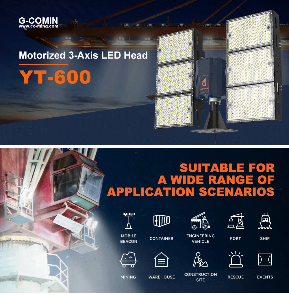 LED_GCOMIN's tweet photo. 💡 YT-600 Motorized 3-Axis LED Head
Smart lighting for fixed or mobile use. 360° + 270° motorized rotation, RF remote control (60m), and up to 180 lm/W efficiency. 🔧✨
#SmartLighting #IndustrialLighting #LightTower #MotorizedLED #RemoteControl #LEDTech https://t.co/ctH444IckT