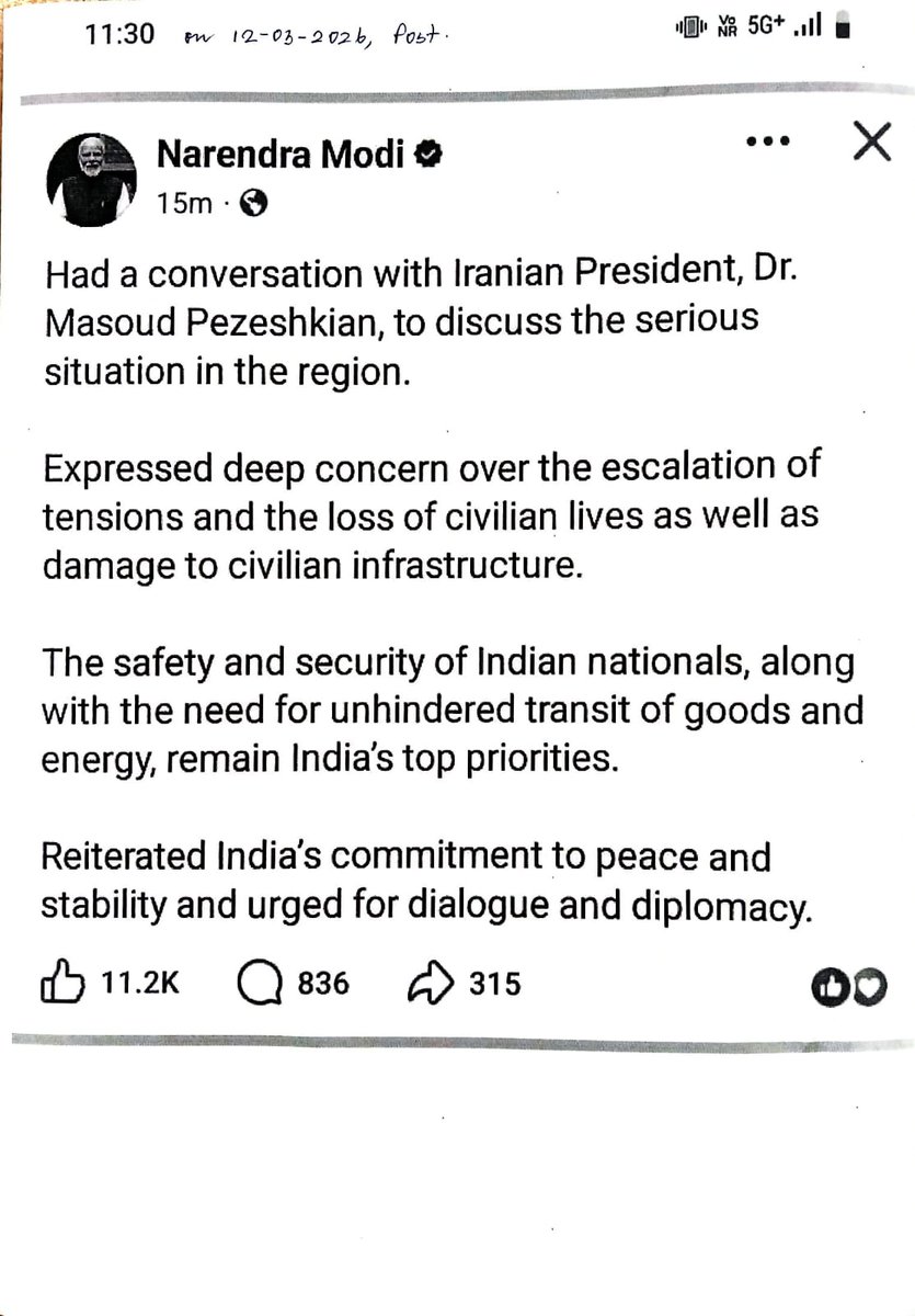 Development,  after our appeal to stop war to Honble PM