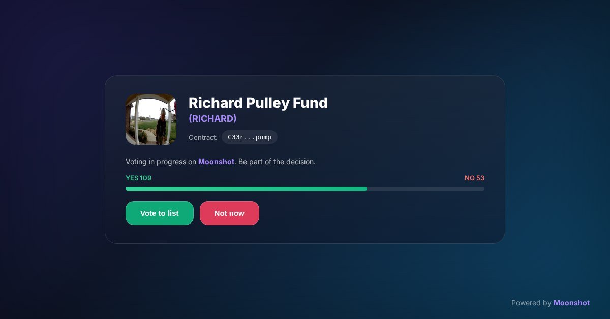 linsociable13's tweet photo. We're this close to getting $RICHARD listed on Moonshot. Just a few votes left.
Final step — community, show up. Your vote matters.

https://t.co/OKqQU39Jmi https://t.co/jsZfrflwHf