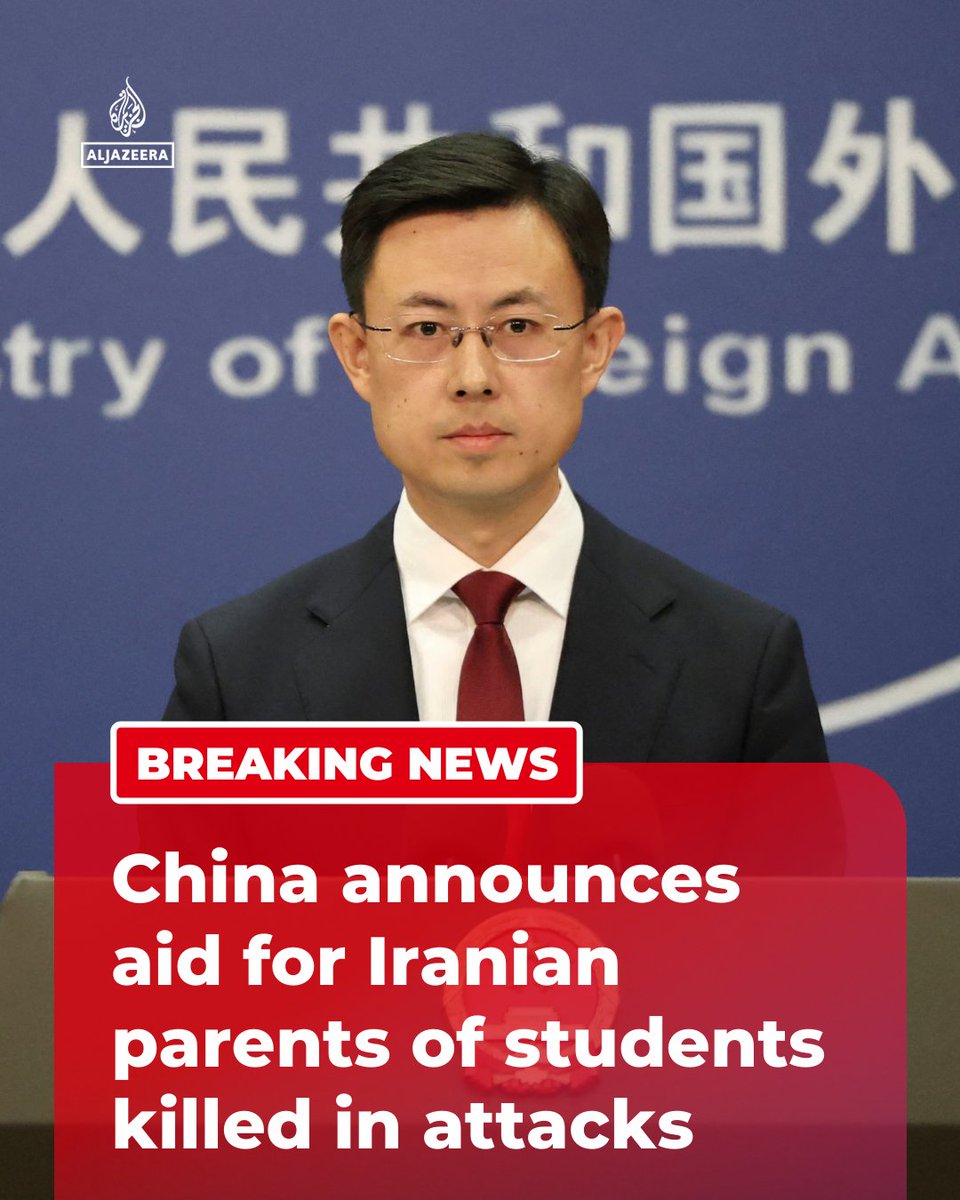 BREAKING: China’s Foreign Ministry has announced that the ⁠Red ⁠Cross Society of China will send $200,000 in emergency ⁠humanitarian aid to the Iranian Red ⁠Crescent Society.

🔴 LIVE updates: aje.news/bxbzrb