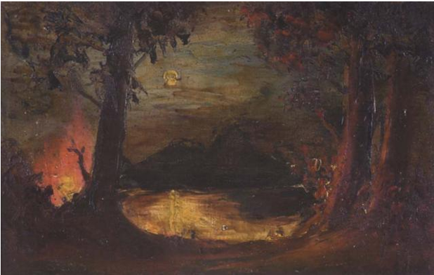 TTLastSpring's tweet photo. 1908 Camp in the Woods. Oil on canvas 9 1/4 x 14 1/4 in. https://t.co/6Ycfi0VfAv