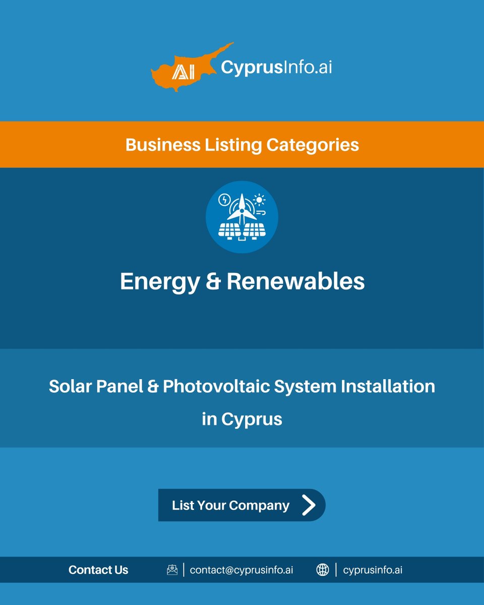 CyprusInfo_ai's tweet photo. List your Solar Panel &amp; Photovoltaic Installation company in Cyprus today! Connect with customers seeking green energy solutions on https://t.co/41en8QNIuD.
https://t.co/i5NLiZG50f
#cyprus #cyprusinfo #solarenergy https://t.co/VIafZD4Cwm